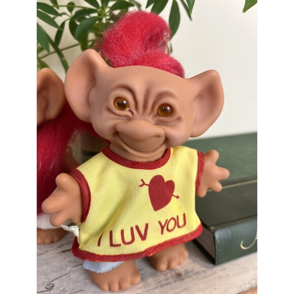 Vintage Uneeda Wishnik 6” Troll Dolls (2) Hong Kong 1966 Long Red Hair & Clothes - Picture 6 of 9